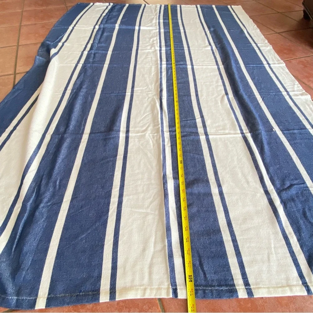 Lancome French Nautical Navy Off White Striped Throw Blanket Wrap 100% Cotton